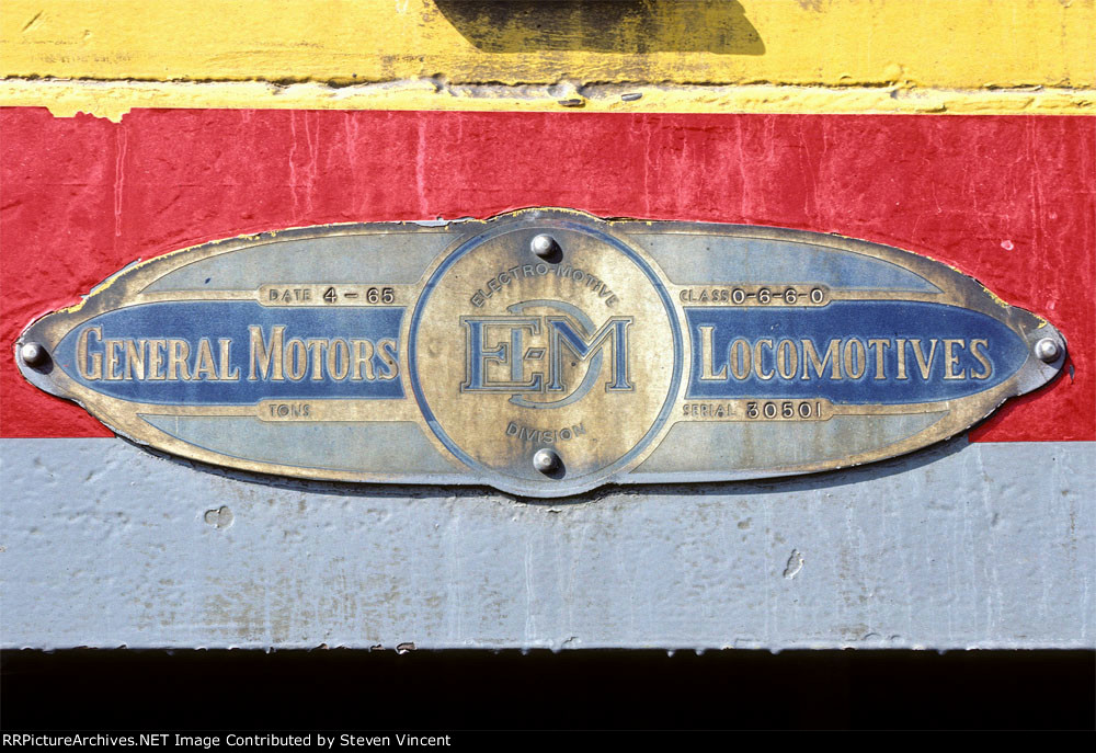 Union Pacific SD40X #3046 builder plate.